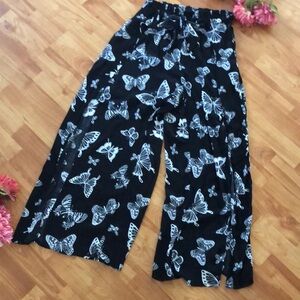NO BOUNDRIES Jr girls sz 7/9 blk white butterfly print high waist band w/ tie